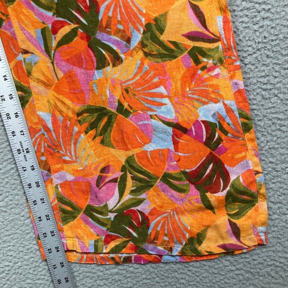 C&C California Linen Pants Womens Small Orange Tropical Floral Wide‎ Leg Cropped - Picture 7 of 11